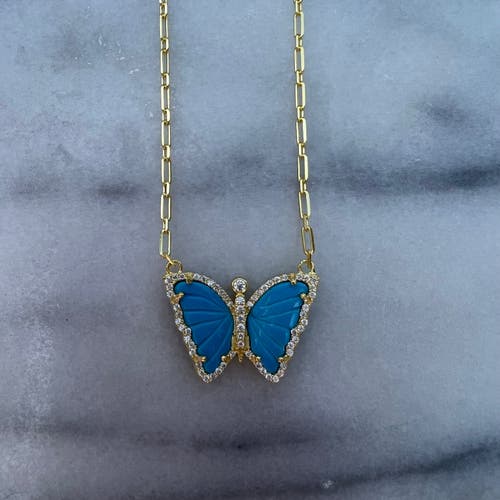 Gemma Azzurro Carved Turquoise Butterfly Necklace In Blue