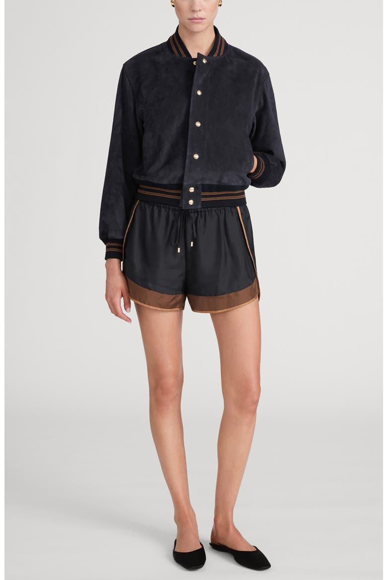 x The Ritz Paris Suede Varsity Jacket, Alternate, color, DARK NAVY MULTI