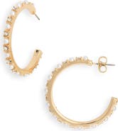 NORDSTROM RACK Faux Pearl & Crystal Hoop Earrings