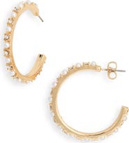 NORDSTROM RACK Faux Pearl & Crystal Hoop Earrings