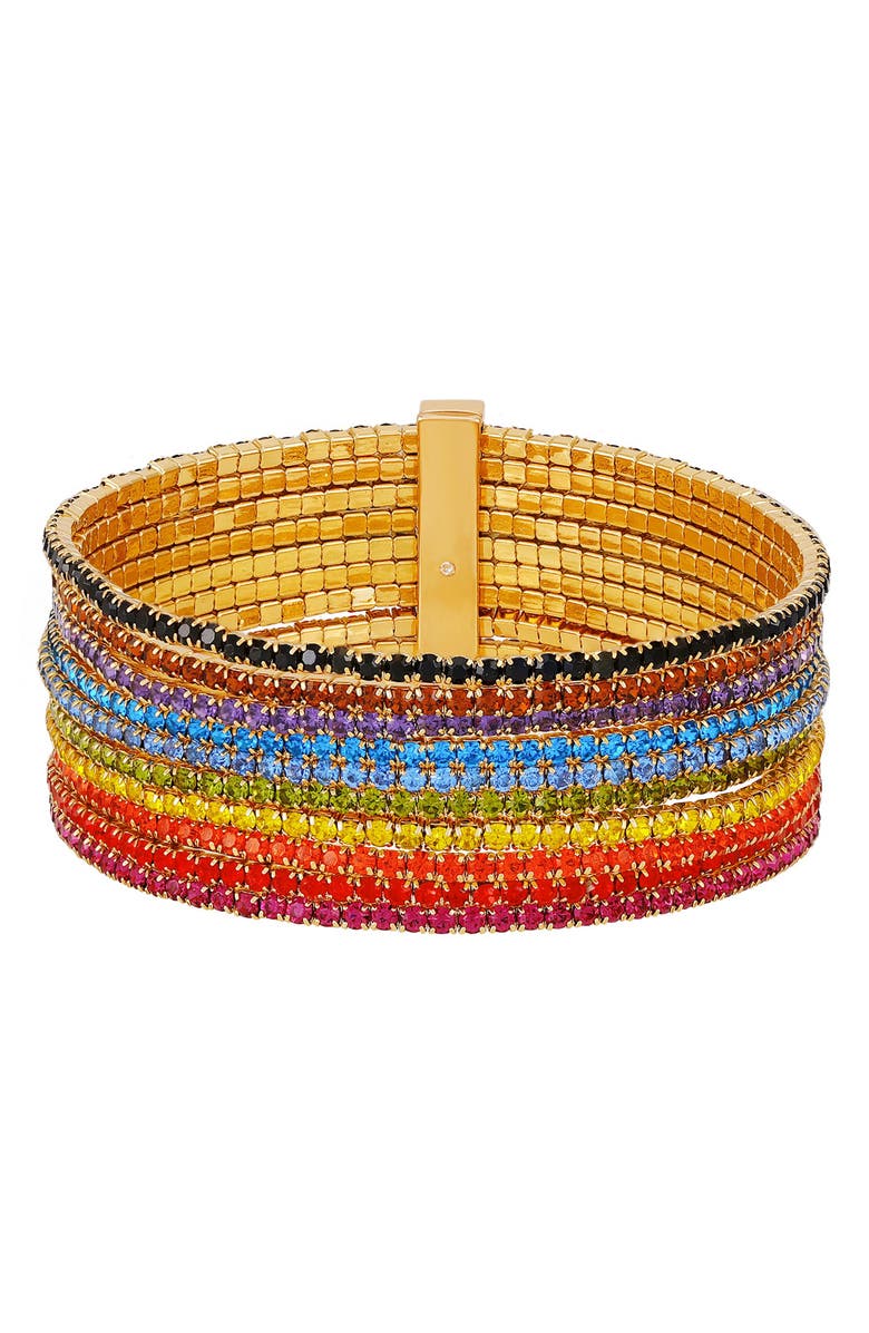 GUESS Rainbow Crystal Stretch Bracelet, Alternate, color, Gold Tone