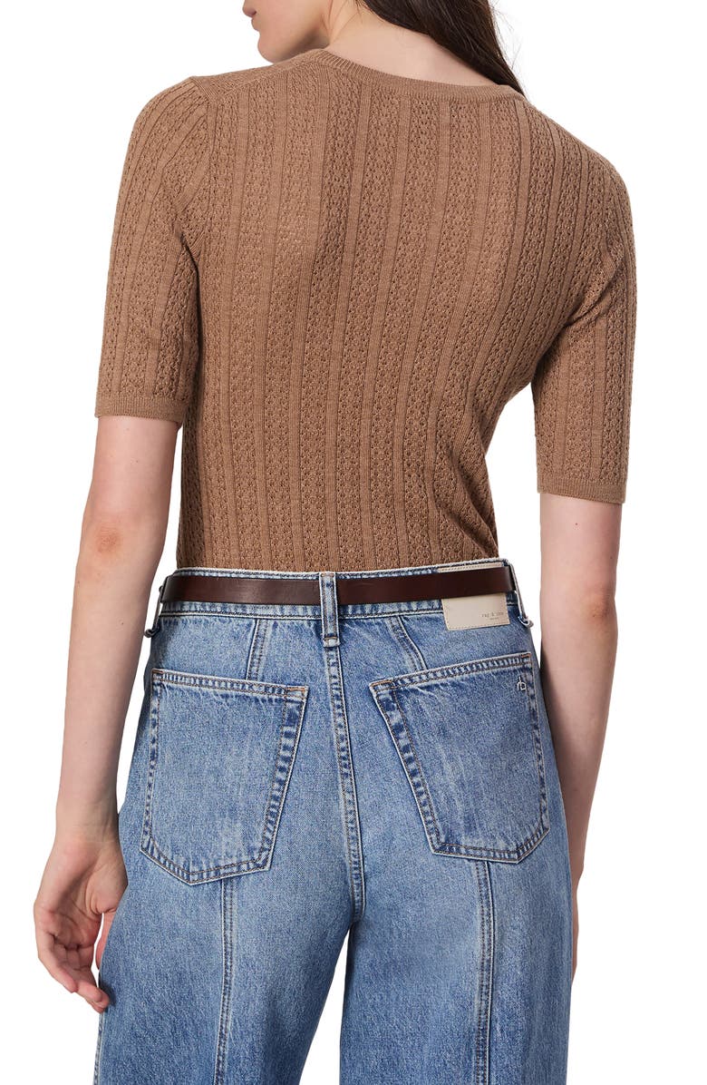 rag & bone Tina Short Sleeve Merino Wool Sweater, Alternate, color, Camel