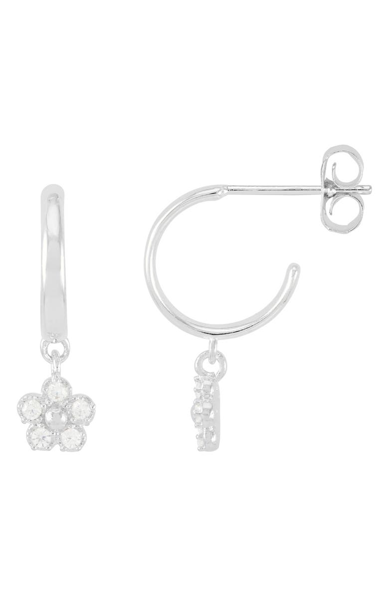 Estella Bartlett Cubic Zirconia Flower Hoop Earrings, Main, color, Silver