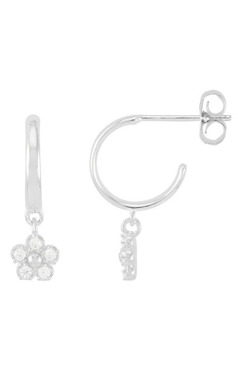 Cubic Zirconia Flower Hoop Earrings