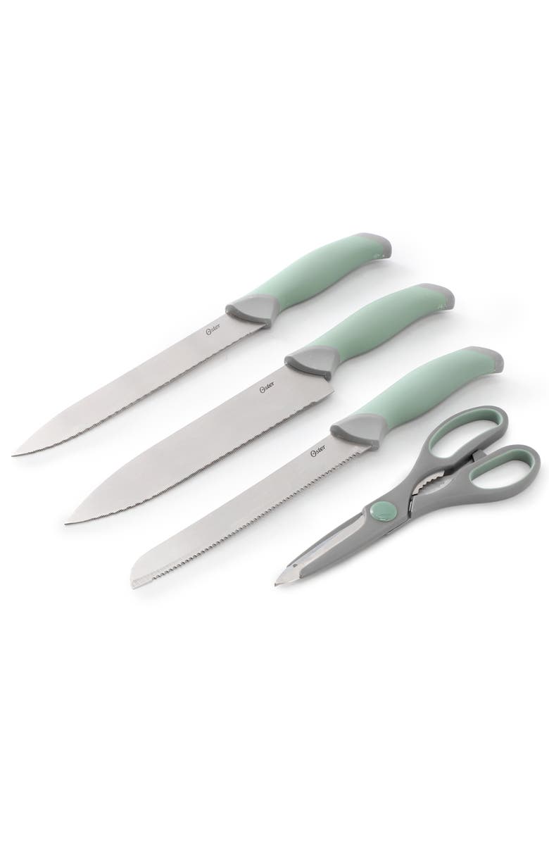 OSTER Lindbergh 14 Piece Stainless Steel Cutlery Set with Soft Grip Handles, Alternate, color, Green