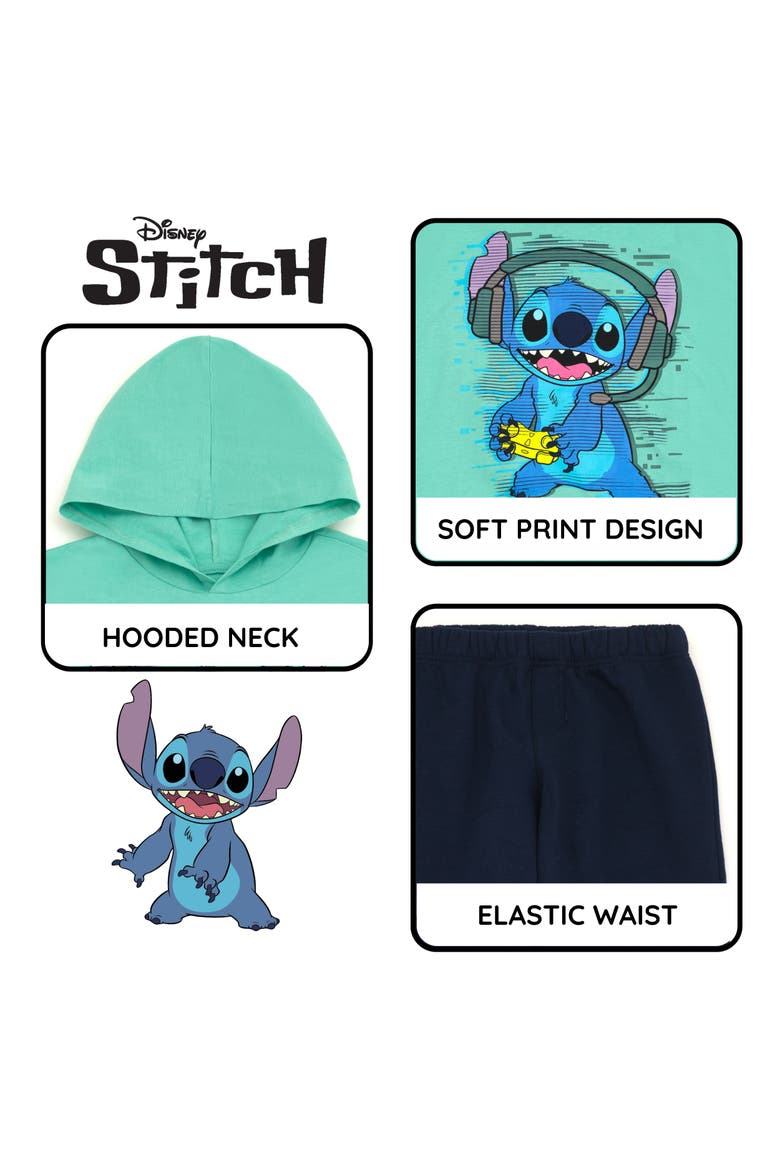 Lilo & Stitch 2-Piece Hooded Tee and Fleece Pants Set, Alternate, color, Mint Navy Stitch