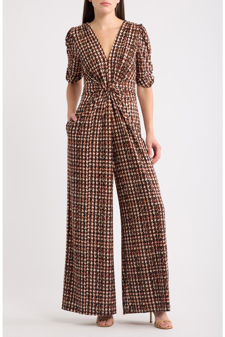 Twist Front Wide Leg Jumpsuit, Main, color, BROWN