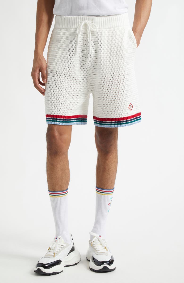 Casablanca Sporty Faux Crochet Cotton Shorts, Main, color, 