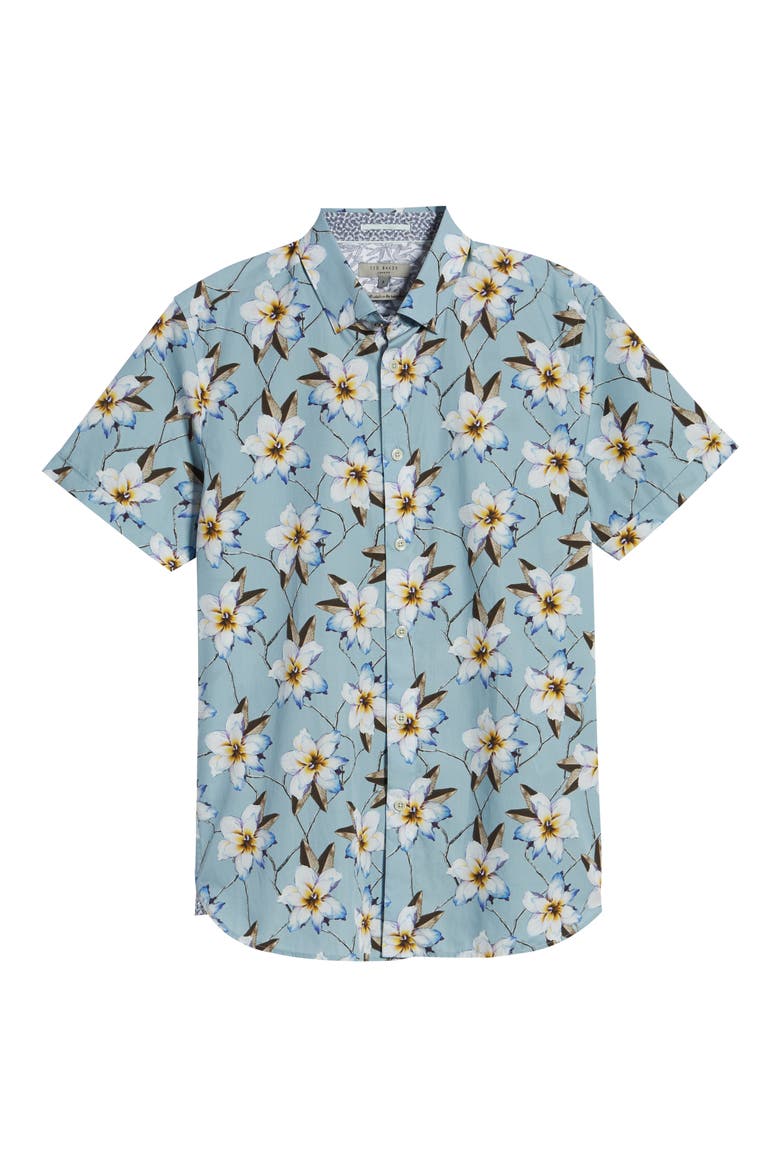 Slim Fit Floral Shirt, Alternate, color, LIGHT BLUE