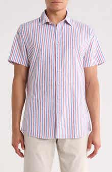 Rodd & Gunn Denby Crescent Stripe Short Sleeve Cotton & Linen Button-Up Shirt