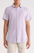 Rodd & Gunn Denby Crescent Stripe Short Sleeve Cotton & Linen Button-Up Shirt