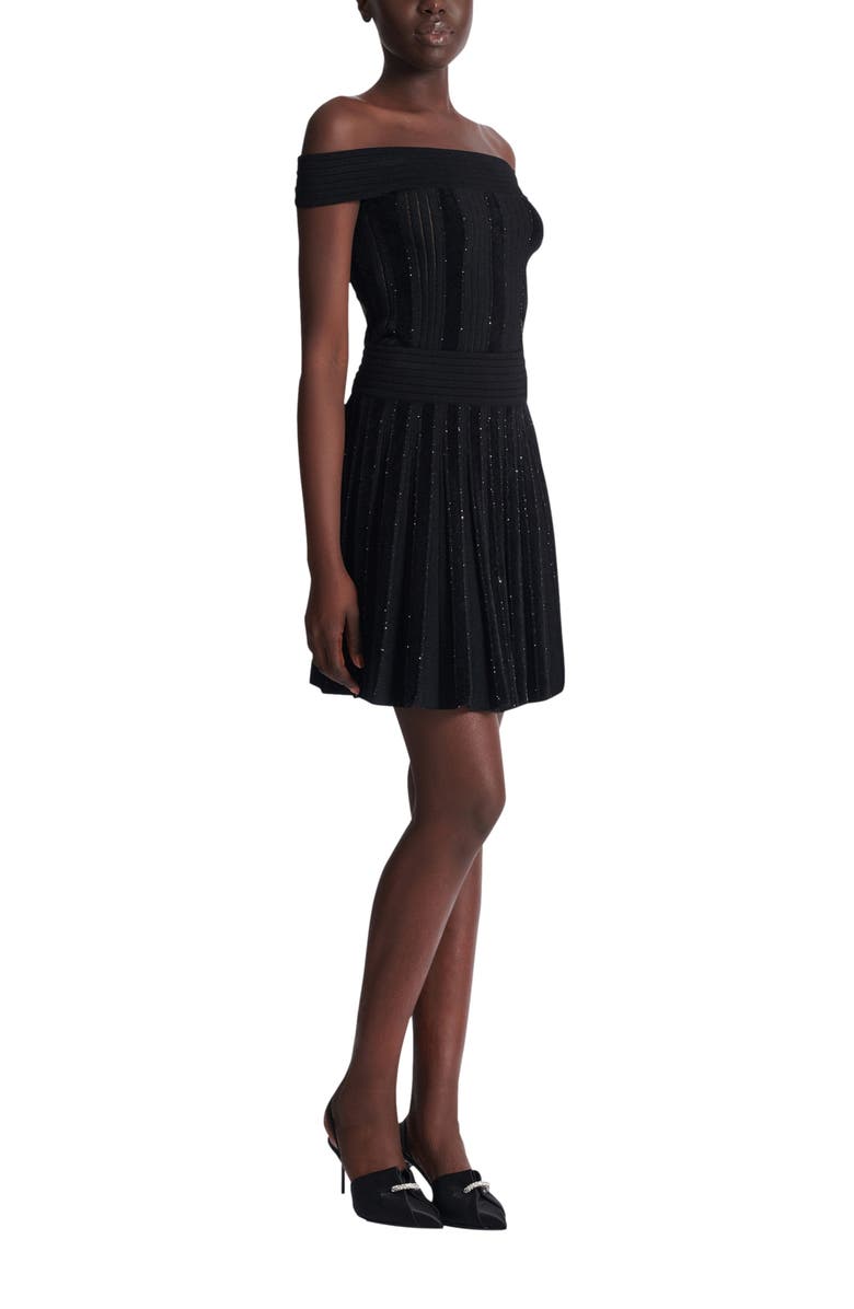 Balmain Pleated glitter knit skirt, Main, color, Black