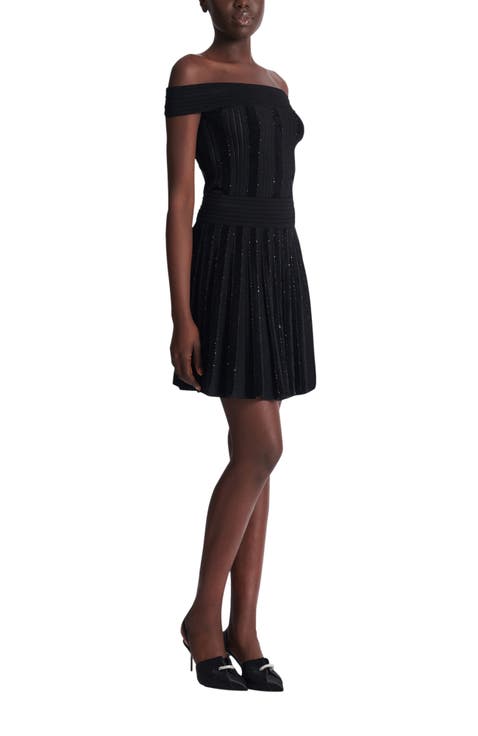 Pleated glitter knit skirt