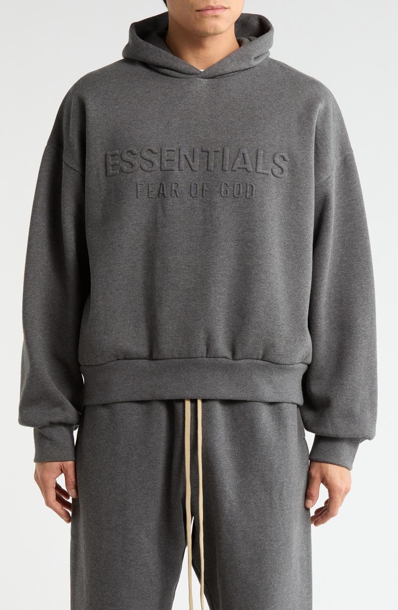 Fear of God Essentials Classic Cotton Blend Hoodie, Main, color, Charcoal Heather