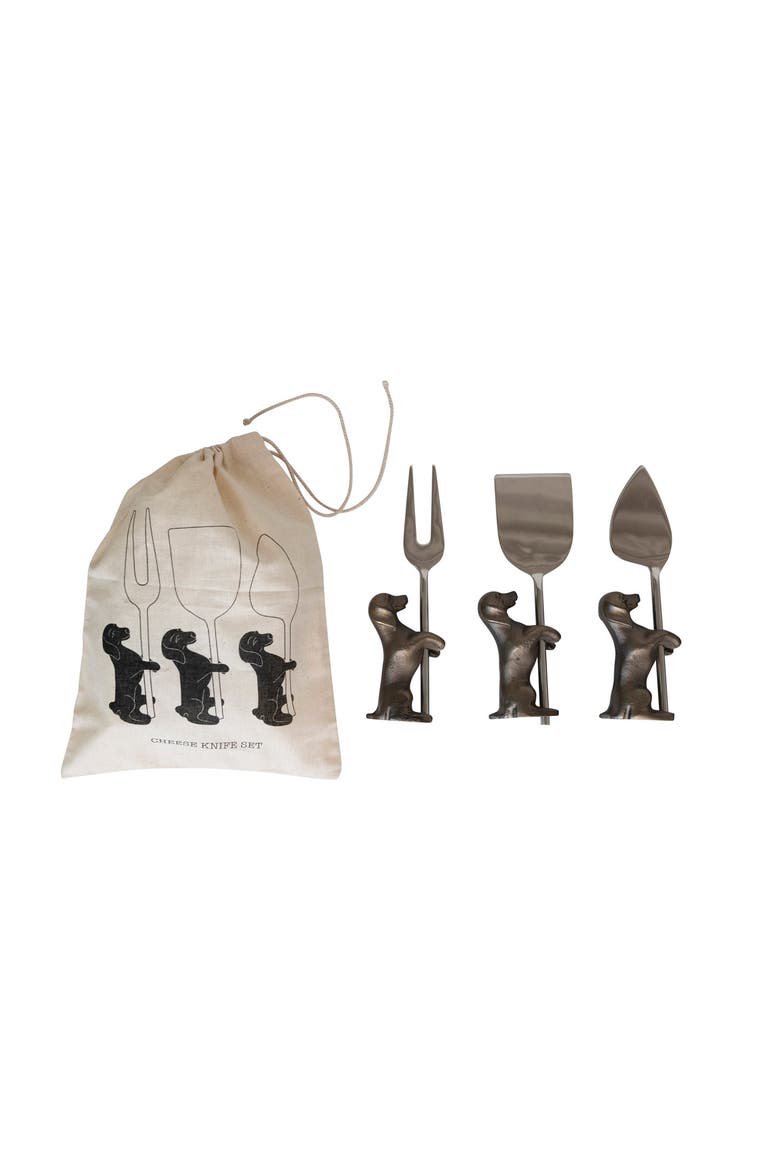 Cheese Knives w/ Dog Stands, Set of 6, Main, color, Brass