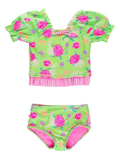 UPF50+ Puff Sleeve Ruffle Tankini 2-Piece Swimsuit