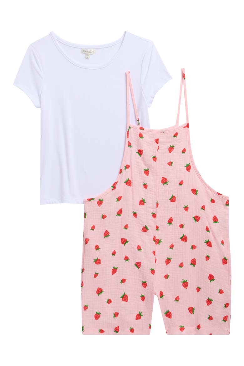 Kids' 2-Piece Gauze Jumper & Crew Tee Set, Main, color, PINK