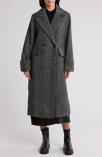 SMOOTH HERRINGBONE MAXI OVER COAT(現在完売品) oversized blazer in herringbone tailoring in GREY/BLACK