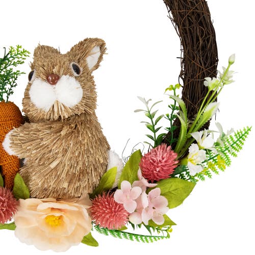NORTHLIGHT NORTHLIGHT FLORAL GRAPEVINE SPRING EASTER WREATH WITH RABBIT 