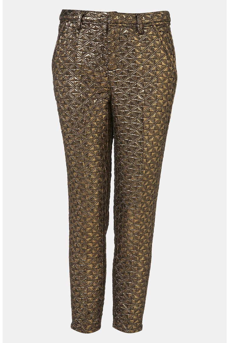 Metallic Jacquard Crop Cigarette Pants, Main, color, GOLD