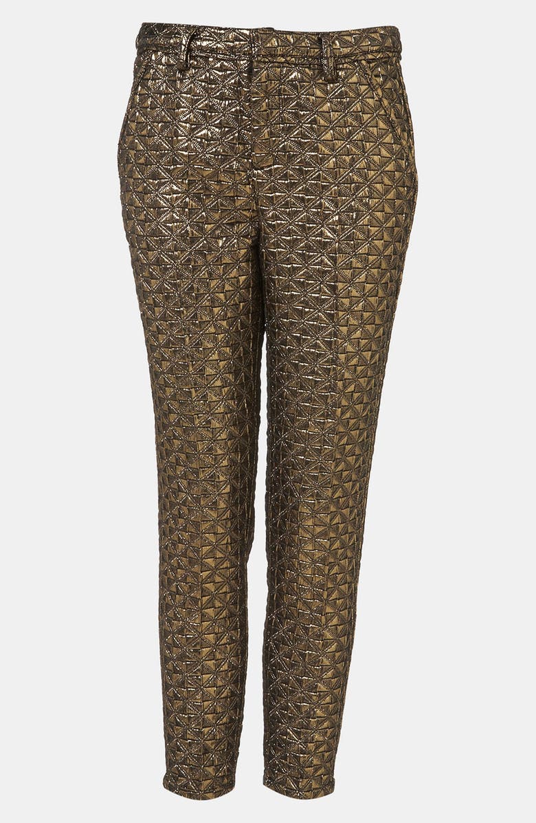 Topshop Metallic Jacquard Crop Cigarette Pants, Main, color, 