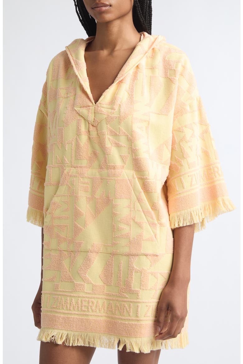 Pop Fringe Cotton Terry Jacquard Cover-Up Dress, Alternate, color, MANGO