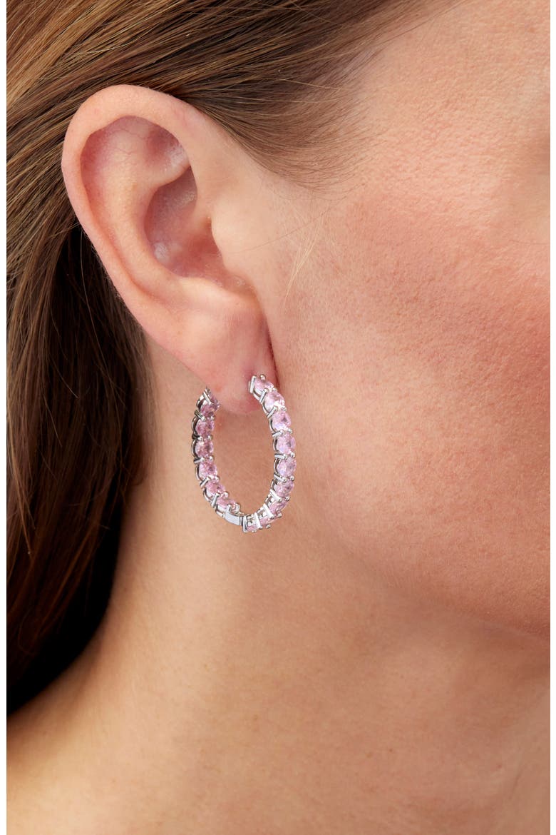 Pink Tennis Hoop Earrings, Alternate, color, PINK