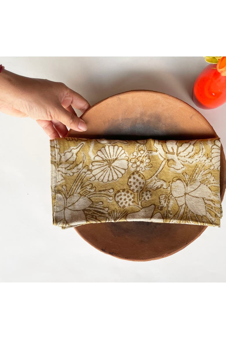 Hand Block Print Cotton Napkins, Alternate, color, Gold