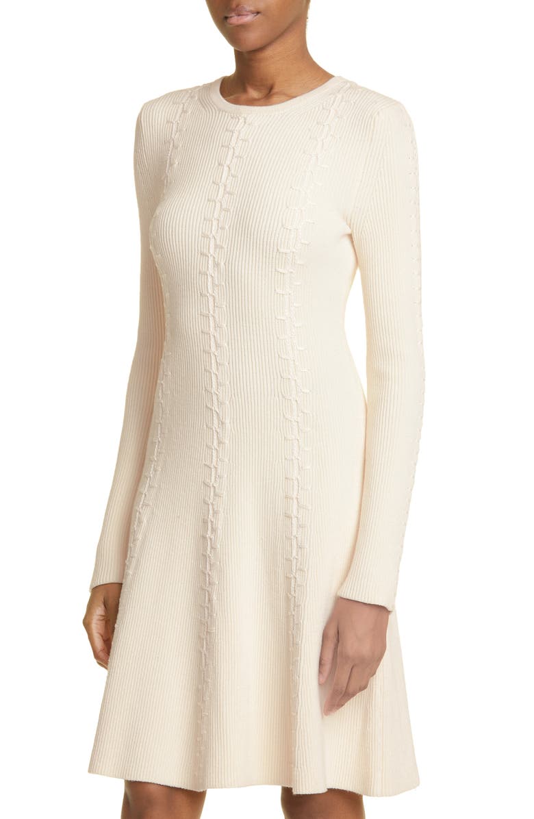 Lela Rose Long Sleeve Fit & Flare Sweater Dress, Alternate, color, 