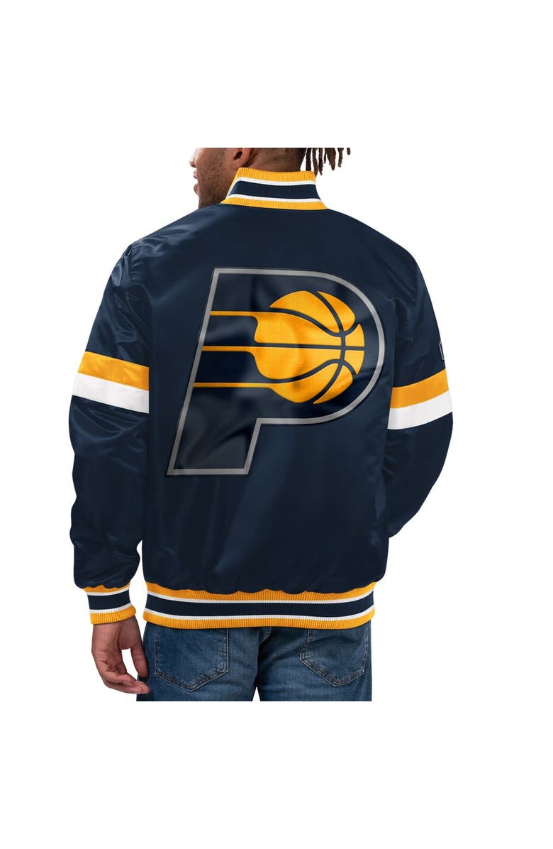 STARTER Men's Starter Navy Indiana Pacers Home Game Satin Full-Snap Varsity Jacket, Alternate, color,