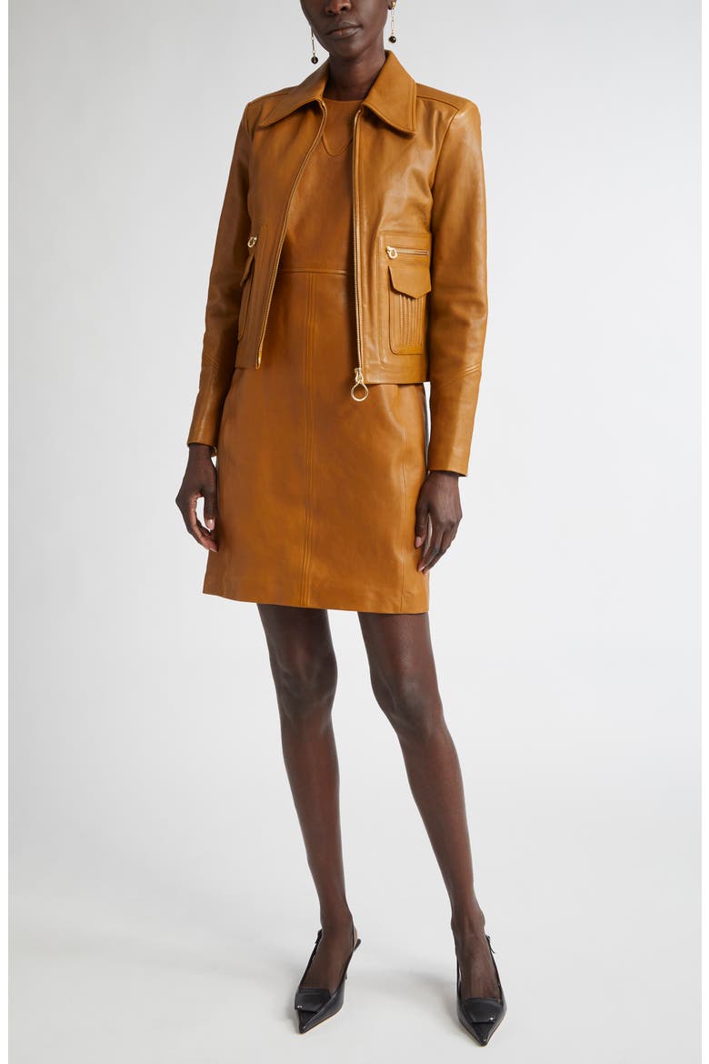Kristen Washed Leather Crop Jacket, Alternate, color, CINA CINNAMON