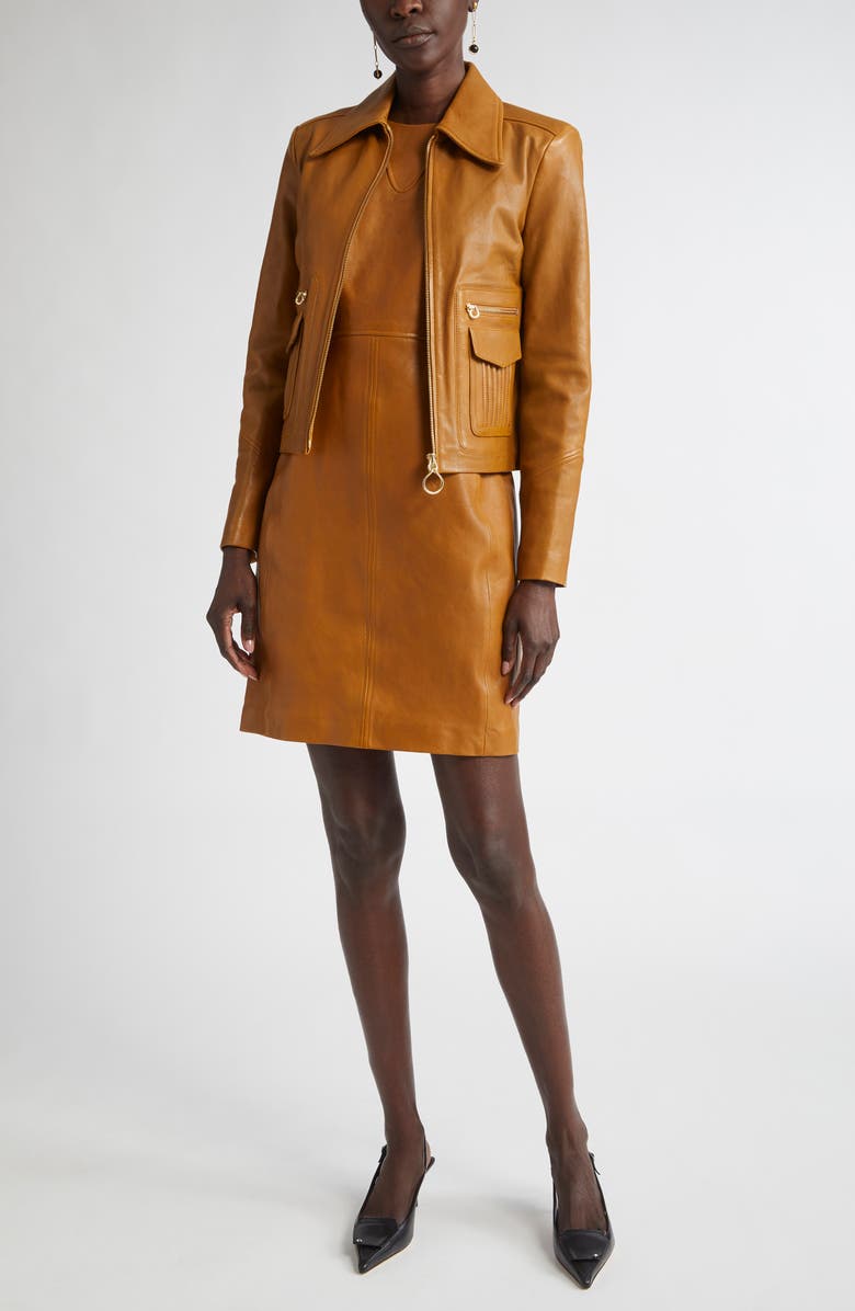 ST. JOHN Sleeveless Washed Leather Sheath Dress, Alternate, color, Cinnamon