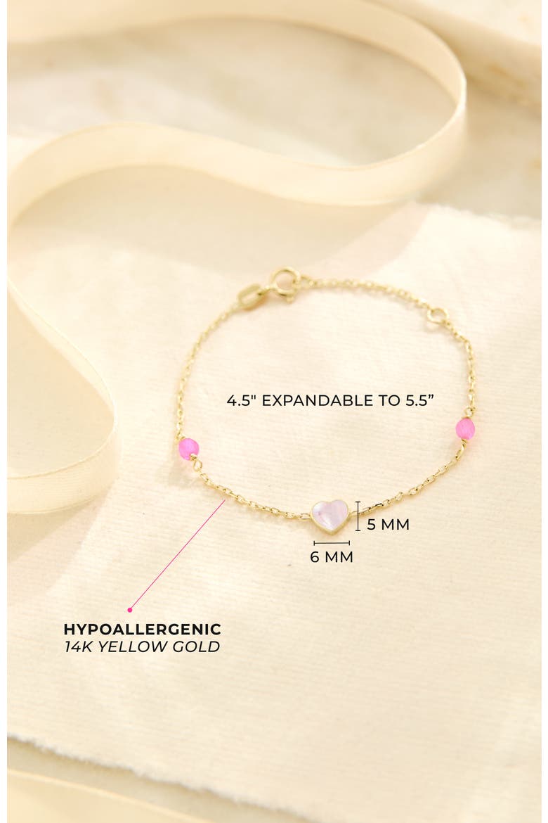 14k Mother of Pearl Hearts Girls Bracelet, Alternate, color, White