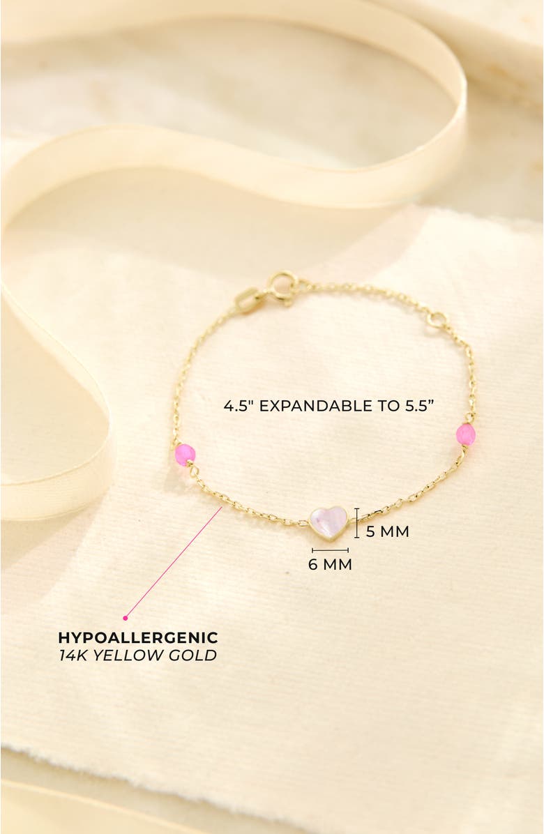In Season Jewelry 14k Mother of Pearl Hearts Girls Bracelet, Alternate, color, White