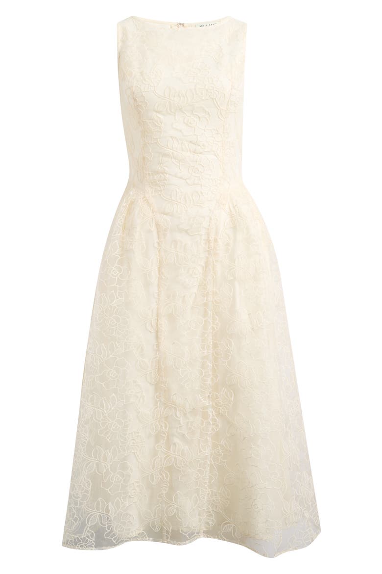 Floral Embroidered Fit & Flare Midi Dress, Alternate, color, BEIGE
