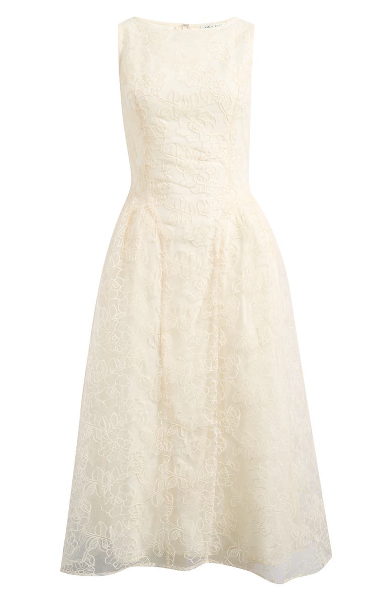 Mila Mae Floral Embroidered Fit & Flare Midi Dress, Main, color, Beige
