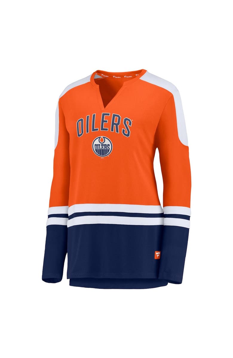 FANATICS Women's Fanatics Branded Connor McDavid Orange/Navy Edmonton Oilers Power Player Long Sleeve Notch Neck T-Shirt, Alternate, color,