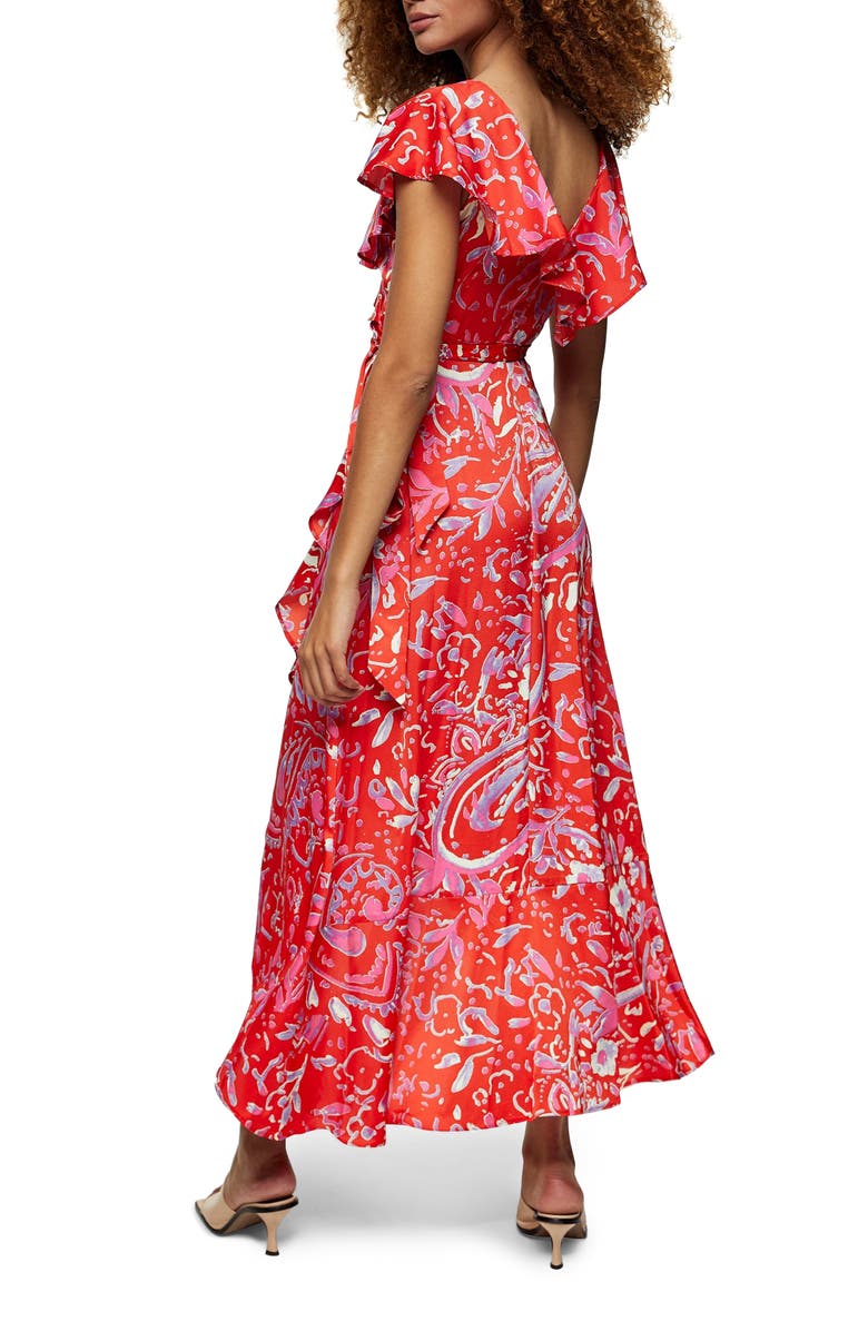 Topshop Satin Ruffle Wrap High/Low Dress, Alternate, color, 