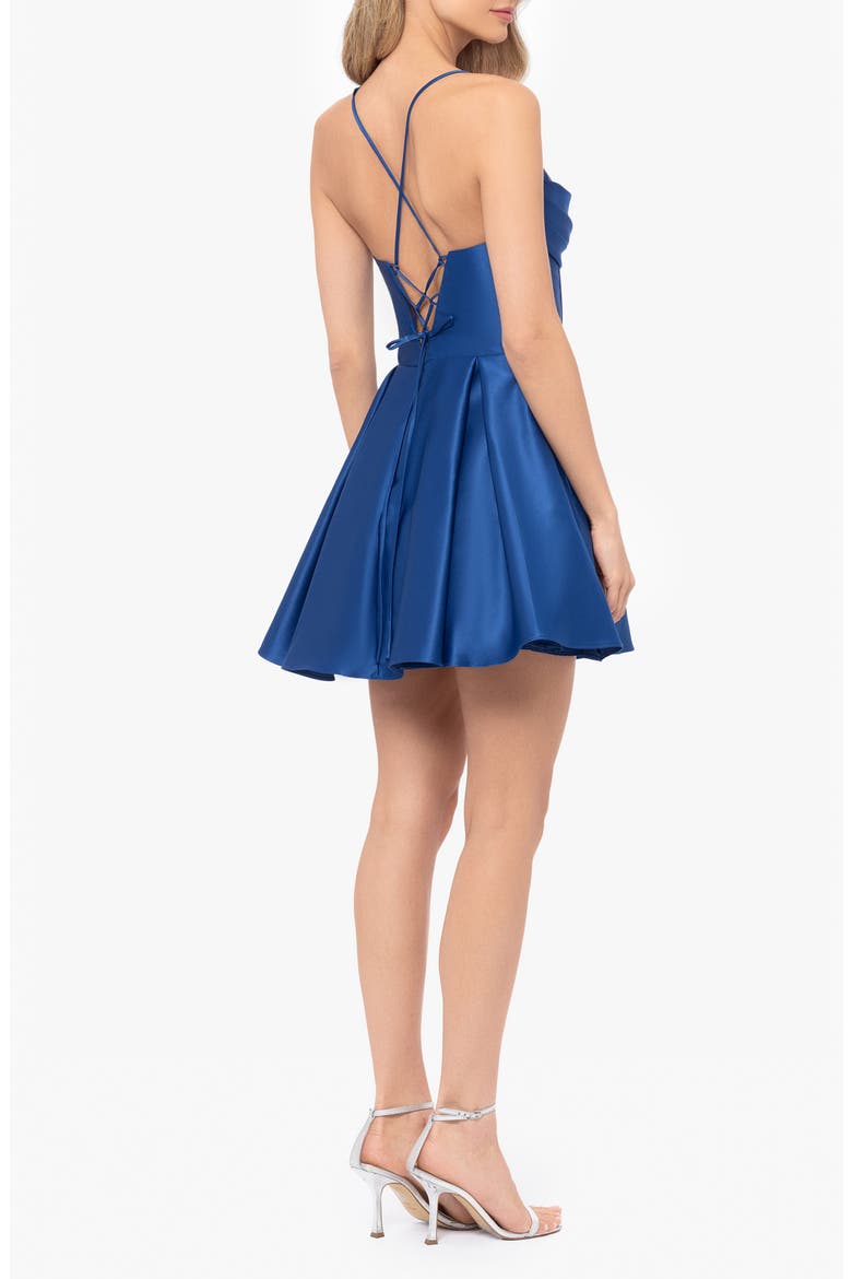 Corset Bodice Satin Cocktail Minidress, Alternate, color, CADET BLUE