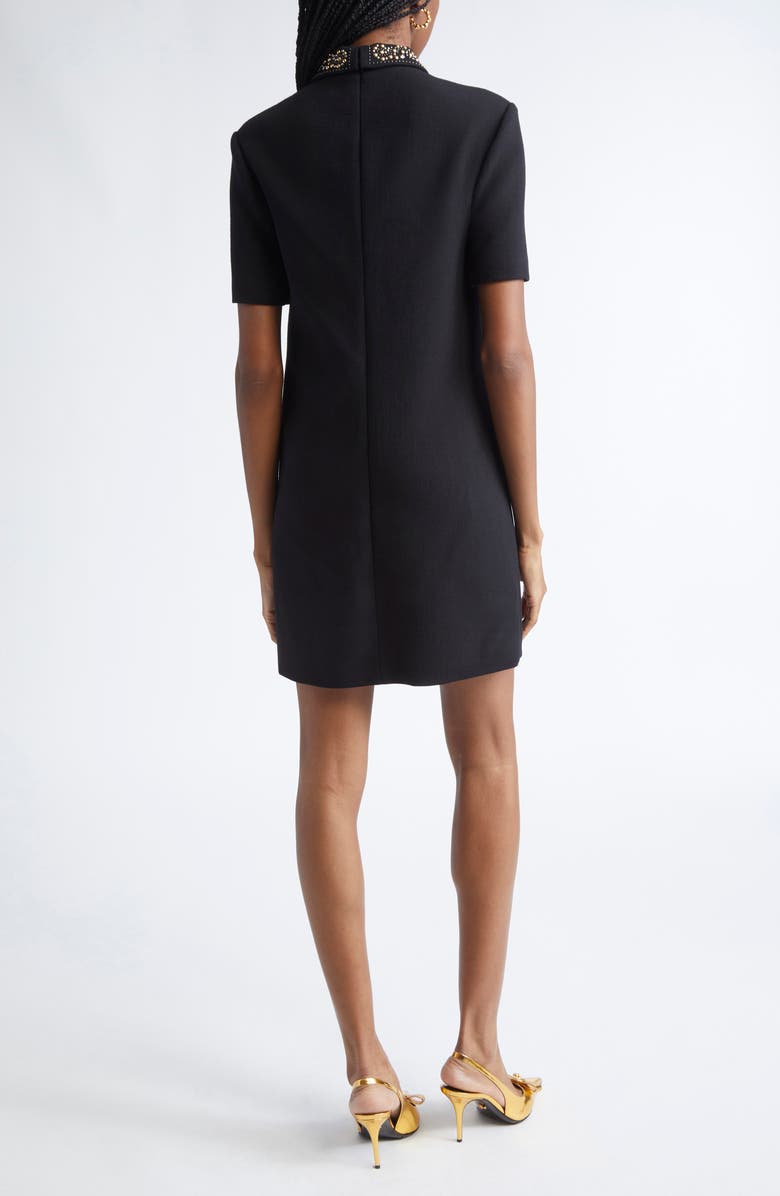 Versace Studded Collar Wool Crepe Minidress, Alternate, color, Black