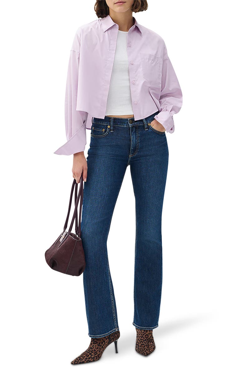 rag & bone Marin Crop Cotton Button-Up Shirt, Alternate, color, Lavender