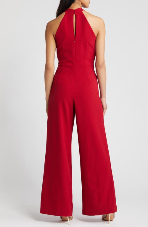 Julia Jordan Halter Neck Wide Leg Jumpsuit In Burgundy