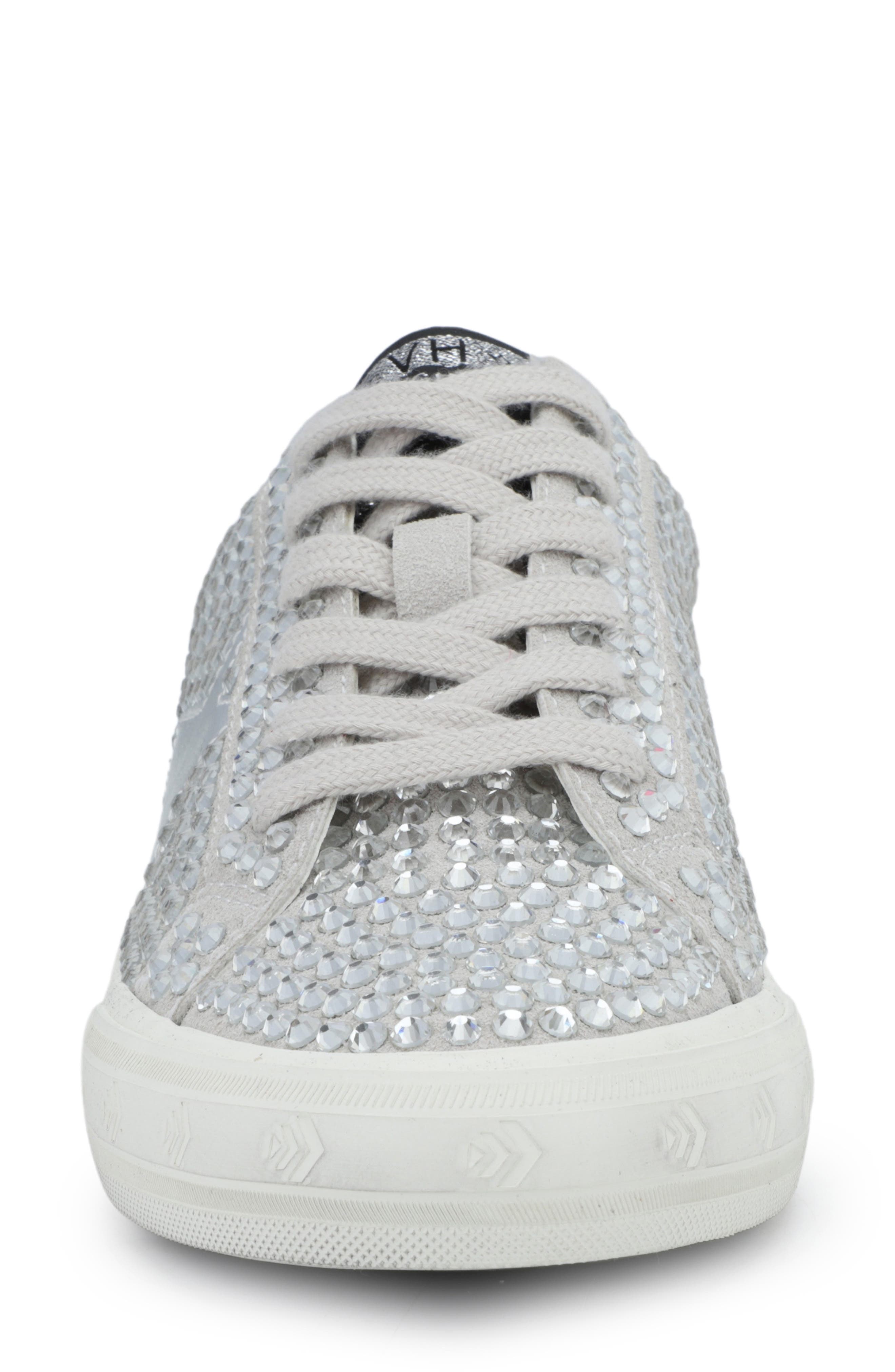 Grande Low Lace Up Sneaker, Alternate, color, SILVER FULL RHINESTONE