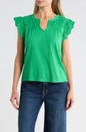 Lucky Brand Cap Sleeve Mixed Media Top
