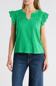 Lucky Brand Cap Sleeve Mixed Media Top