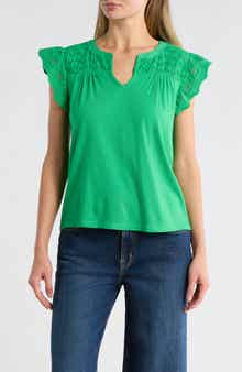 Lucky Brand Cap Sleeve Mixed Media Top