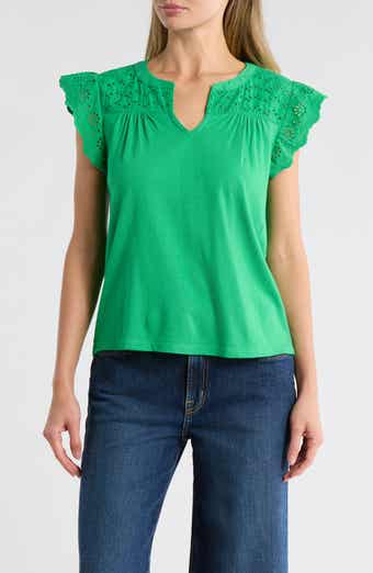 Lucky Brand Cap Sleeve Mixed Media Top