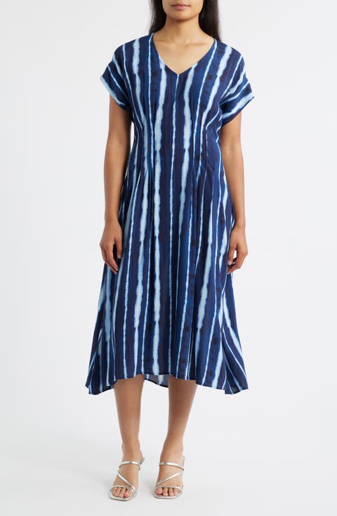 Lana Shibori Stripe Short Sleeve Midi Dress