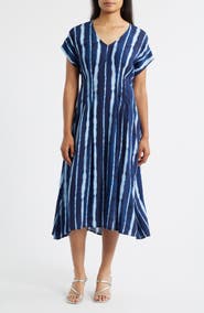 MARGARET O'LEARY Lana Shibori Stripe Short Sleeve Midi Dress