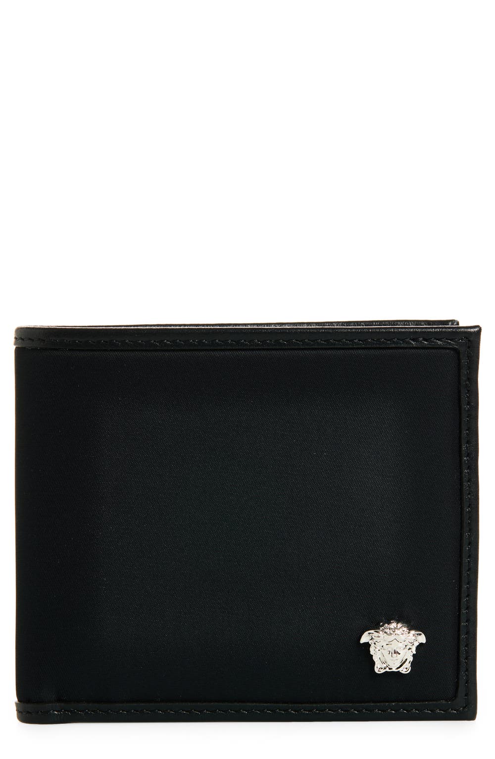Medusa Leather & Nylon Bifold Wallet, color, BLACK-PALLADIUM